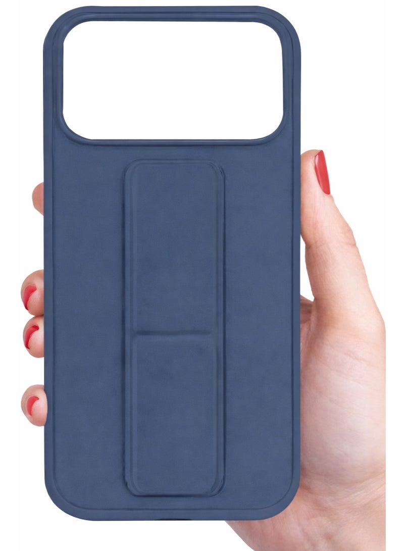 COVERSCART Apple iPhone 17 Pro Max Premium Silicon Case with Magnetic Stand & Finger Grip, Car Mount Compatible Kickstand Cover – Blue - Image 4